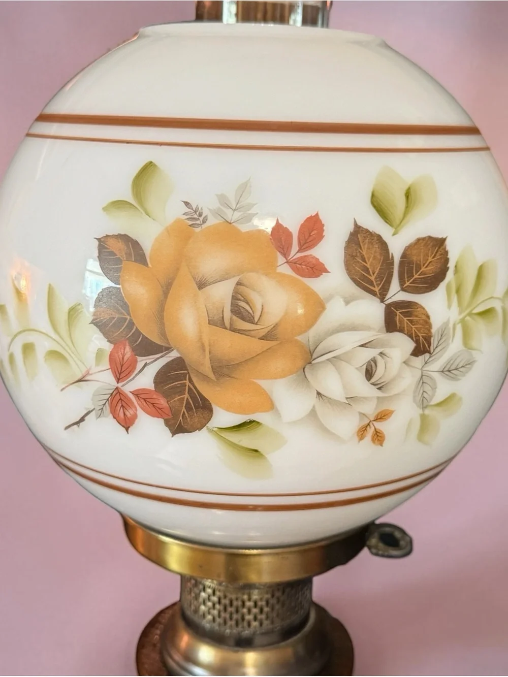 Vintage  22” Hurricane Parlor Lamp – Mid-Century Floral Elegance